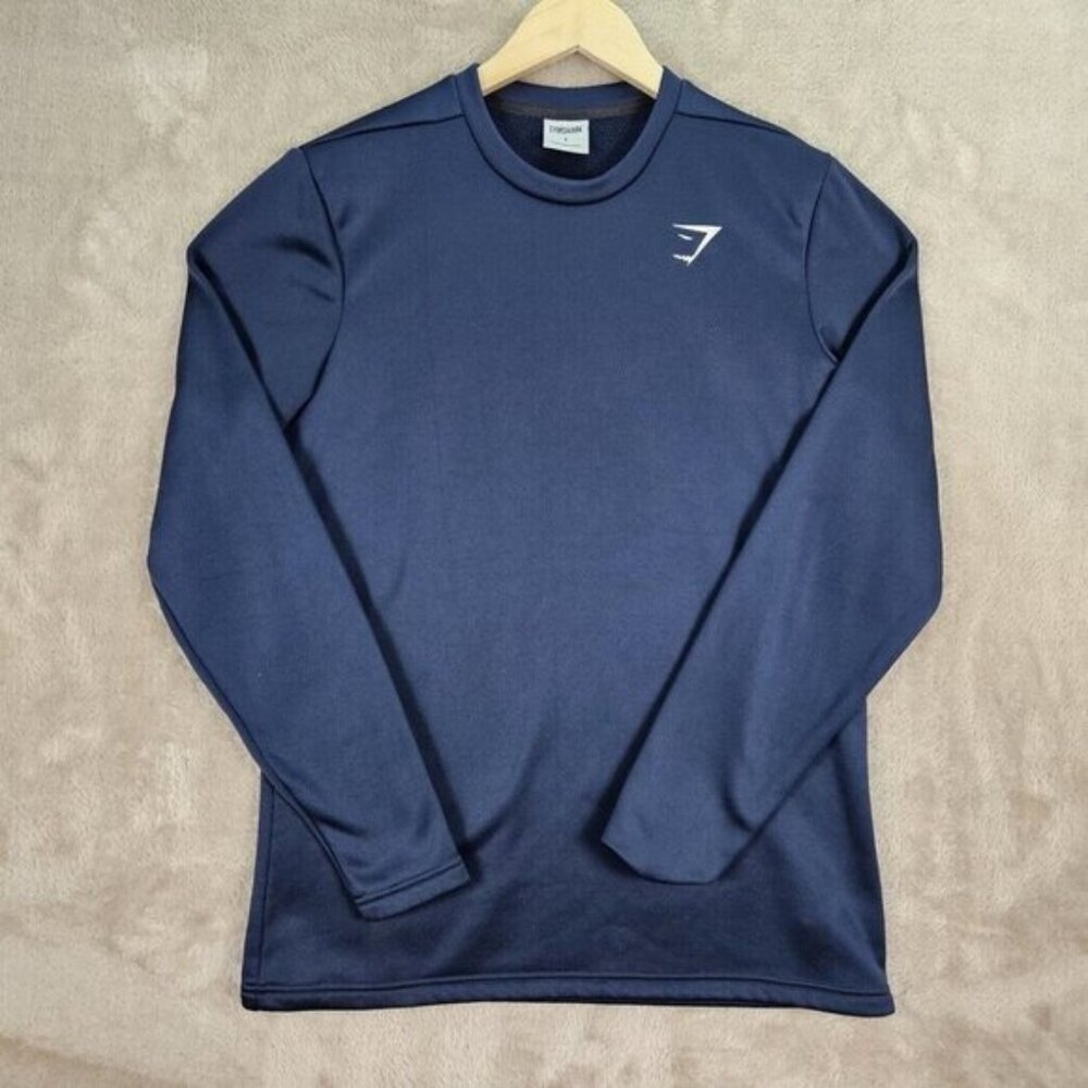 Gymshark Sweatshirt Crew Neck Long Sleeve Blue Pullover Logo Men's Size S
